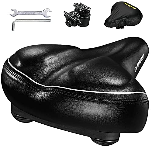 DAWAY C40 Comfortable Oversized Bike Seat - Compatible with Peloton, Exercise, Mountain or Road Bikes, Extra Wide Bicycle Saddle Replacement with Memory Foam Cushion for Men Women Comfort