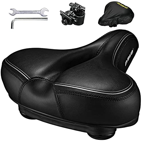 DAWAY C30 Comfortable Oversized Bike Seat - Compatible with Peloton, Exercise, Mountain or Road Bikes, Extra Wide Bicycle Saddle Replacement with Memory Foam Cushion for Men Women Comfort