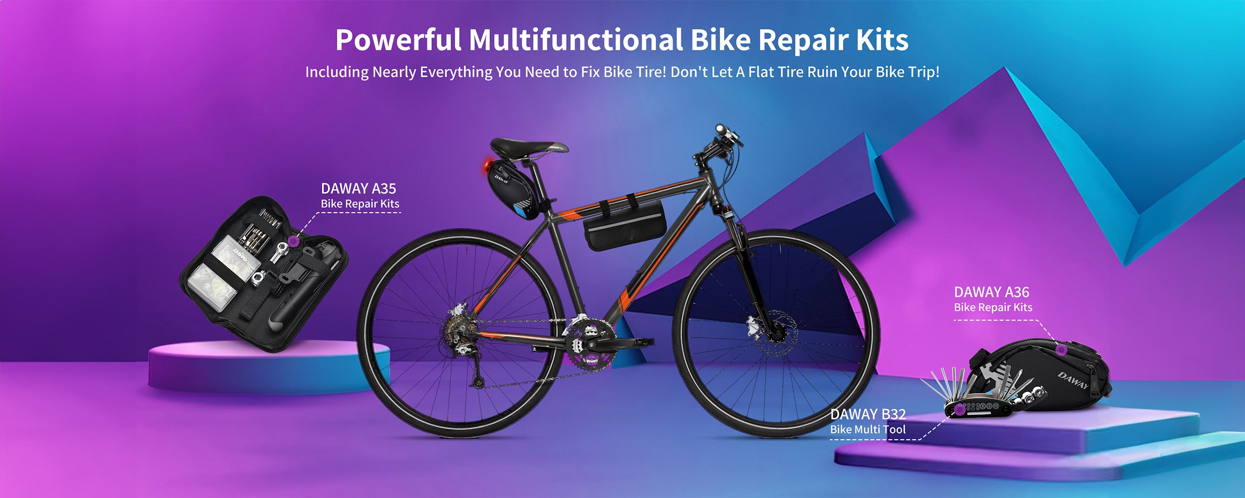 Tire Patch Kit DAWAY Bike Repair Kit 16-in-1 Tool 120PSI Pump