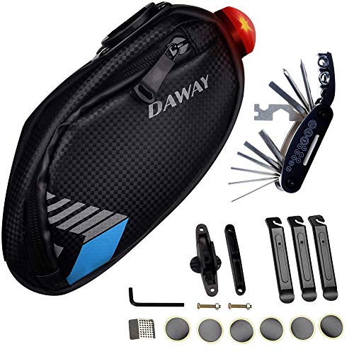 DAWAY Bike Repair Tool Kits - Bicycle Repair Bag & 120 PSI Bike Pump or Saddle Bag Set, with 16 in 1 Bicycle Multitool, Bike Tire Levers Wrench, Portable Patches Fixes - Practical Cycling Accessories